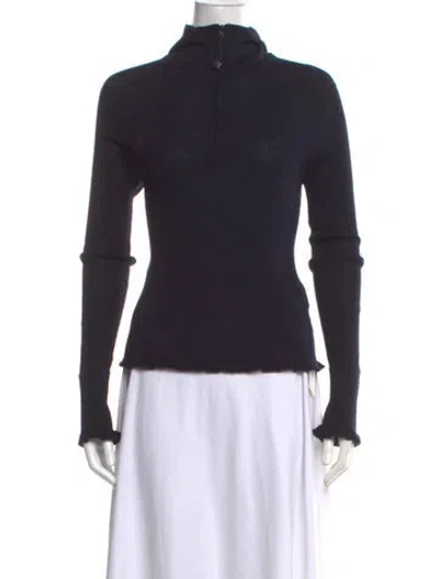 Pre-owned Cecilie Bahnsen Merino Wool Mock Neck Sweater W/ Tags In Blue