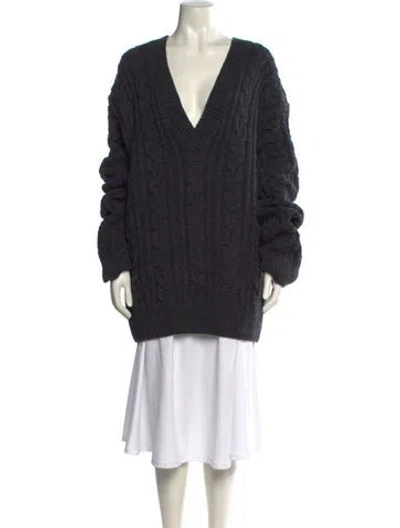Pre-owned Cecilie Bahnsen Merino Wool V-neck Sweater In Black