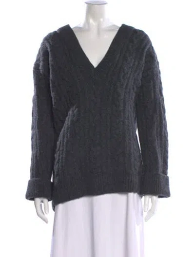 Pre-owned Cecilie Bahnsen Merino Wool V-neck Sweater In Gray
