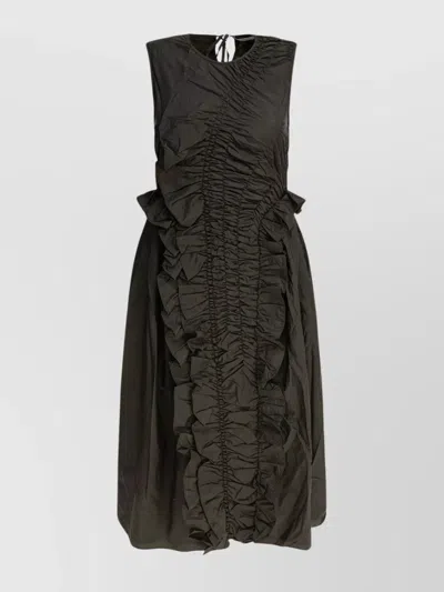 Cecilie Bahnsen Midi Dress Ruched Ruffle Accents In Brown