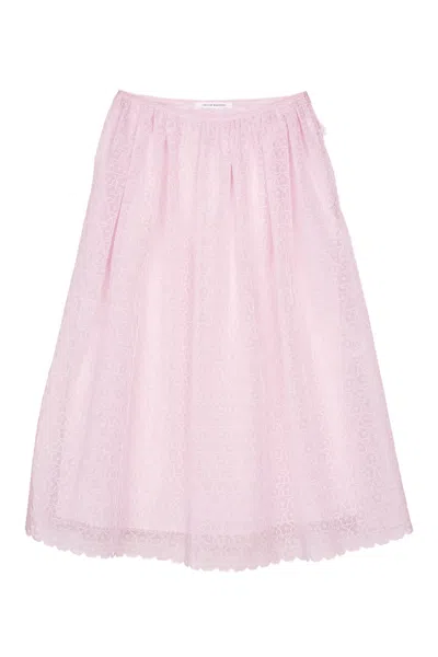 Cecilie Bahnsen Midi Skirt With Floral Embroidery And Adjustable Drawstring In Pink