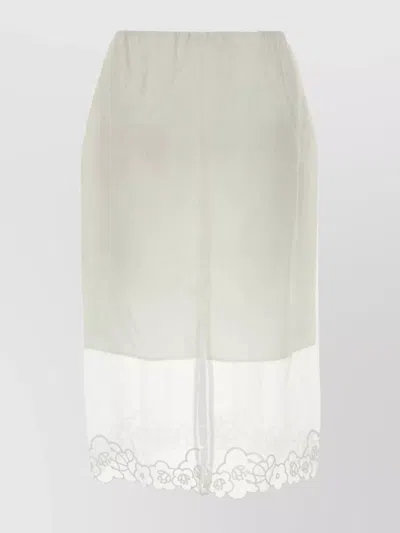 Cecilie Bahnsen Midi Skirt With Floral Embroidery And Back Slit In White