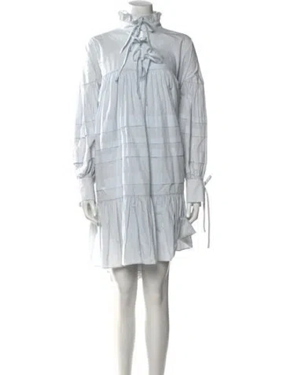 Pre-owned Cecilie Bahnsen Mock Neck Mini Dress In Blue