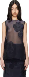 Cecilie Bahnsen Alba Floral Embroidered Top In Navy