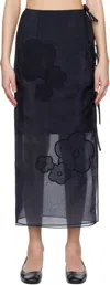 Cecilie Bahnsen April Floral Embroidered Wrap Skirt In Navy