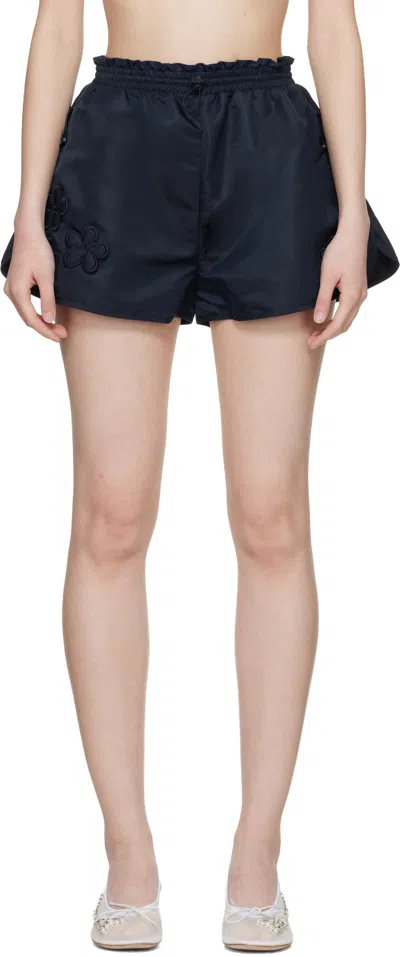 Cecilie Bahnsen Floral-embroidery Shorts In Blue