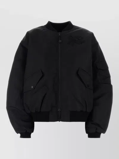 Cecilie Bahnsen Nylon Bomber Jacket Embroidered Back Detail In Black
