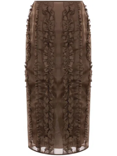 Cecilie Bahnsen Ocean Midi Skirt In Brown