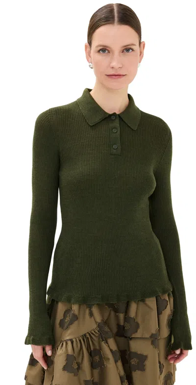 Cecilie Bahnsen Oda Top Lightweight Knit Olive Grey Olive Grey