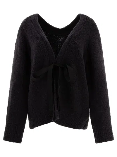 Cecilie Bahnsen Knitwear Sweater With Textured Fabric And Tie Detail In Black