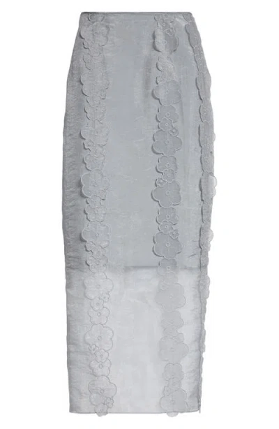 Cecilie Bahnsen Olympia Floral Embellished Organza Pencil Skirt In Grey