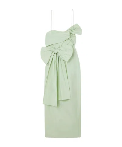 Cecilie Bahnsen Valentina One-shoulder Bow-detailed Cotton-poplin Dress In Green