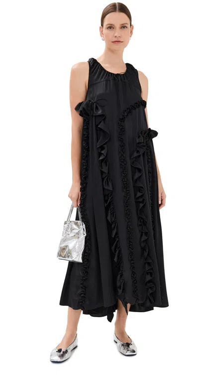 Cecilie Bahnsen Opal Ruffle Silk Satin Dress In Black