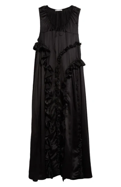 Cecilie Bahnsen Opal Ruffle Silk Satin Dress In Black