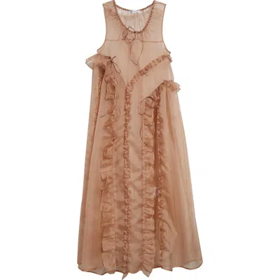 Cecilie Bahnsen Opal Ruffle Silk Satin Dress In Brown