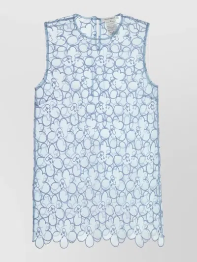 Cecilie Bahnsen Organza Cerise Top Sleeveless Floral Scalloped In Blue