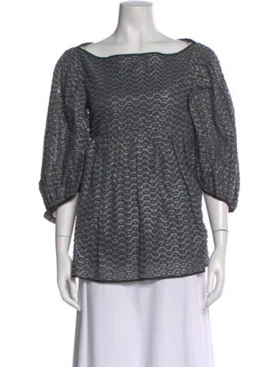 Pre-owned Cecilie Bahnsen Patterned Bateau Neckline Blouse W/ Tags In Gray