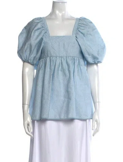 Pre-owned Cecilie Bahnsen Patterned Square Neckline Top In Blue