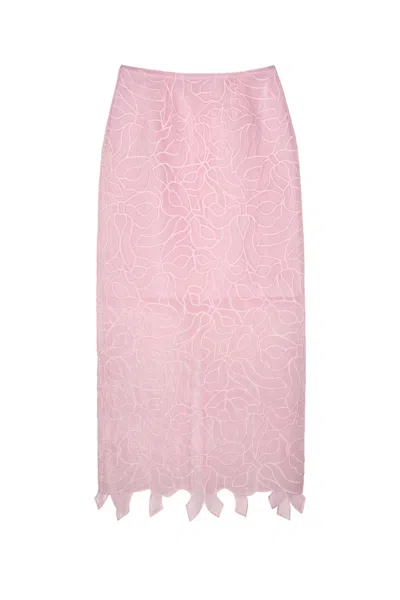Cecilie Bahnsen Pencil Skirt In Liquid Myrtia Organza With Bow Embroidery In Pink