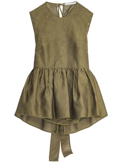 Cecilie Bahnsen Peplum Hem Bow-detail Top In Green