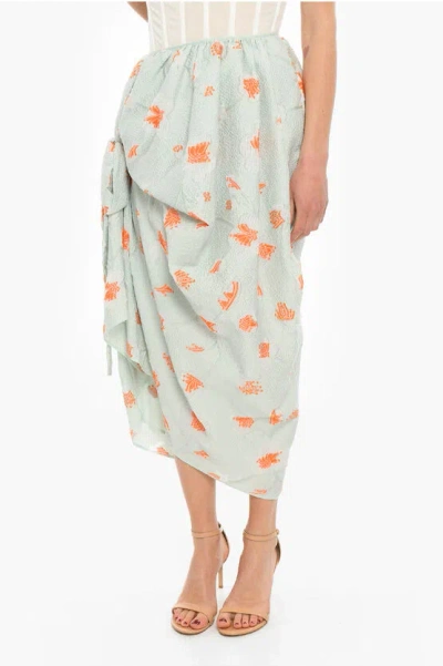 Cecilie Bahnsen Quilted Fumie Wrap Skirt With Side Knot In Blue