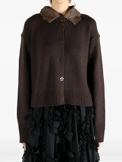 Cecilie Bahnsen Relaxed Cardigan With Woven Cotton In Brown