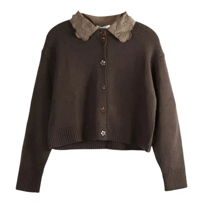 Cecilie Bahnsen Relaxed Cardigan With Woven Cotton In Brown