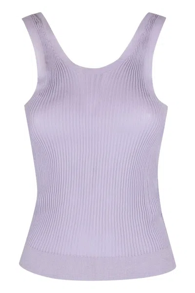 Cecilie Bahnsen Knit Top With Ribbed Texture And Scoop Neck In Purple