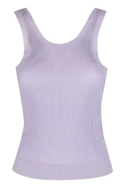 Cecilie Bahnsen Knit Top With Ribbed Texture And Scoop Neck In Purple