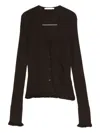 Cecilie Bahnsen Ribbed Ruffle-cuff Cardigan In Brown