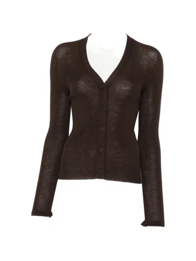 Cecilie Bahnsen Ribbed V-neck Cardigan In Brown