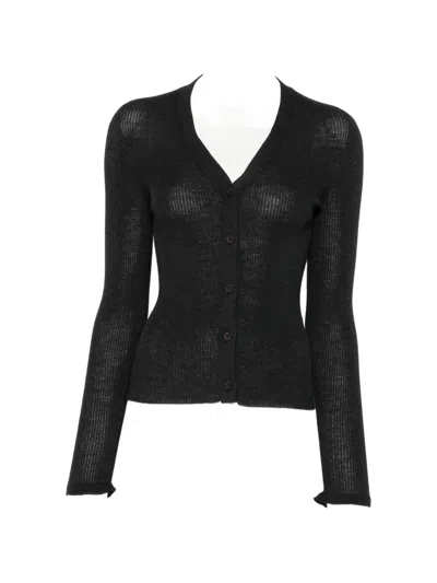 Cecilie Bahnsen Ribbed-knit V-neck Cardigan In Black