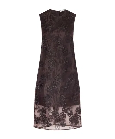 Cecilie Bahnsen Cbdevin Embroidered Rosette Organza Midi Dress In Brown