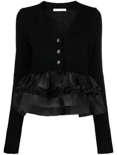 Cecilie Bahnsen Ruffle-hem Button-up Jumper In Black