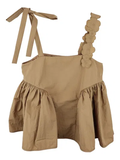 Cecilie Bahnsen Ruffled Flower-embellished Top In Brown