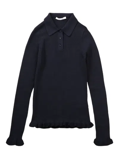 Cecilie Bahnsen Ruffled-hem Polo Top In Blue