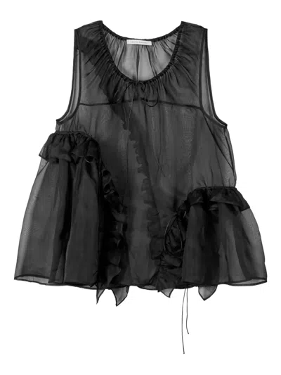 Cecilie Bahnsen Orsalina Ruffled Silk-organza Top In Black