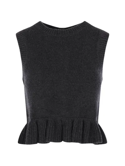Cecilie Bahnsen Ruffled-peplum Crew-neck Gilet In Gray