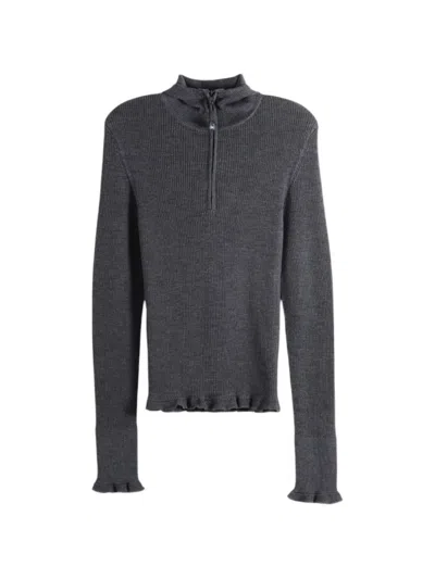 Cecilie Bahnsen Ruffled-trim Zip-up Hoodie In Gray
