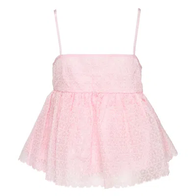 Cecilie Bahnsen Selena Top Windflower Embroidery In Pink