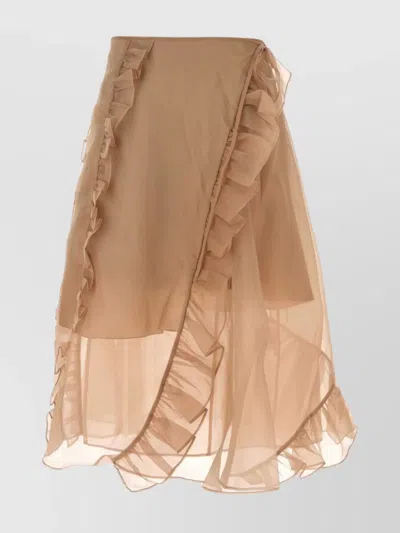 CECILIE BAHNSEN SHEER FABRIC WRAP SKIRT WITH RUFFLE DETAIL