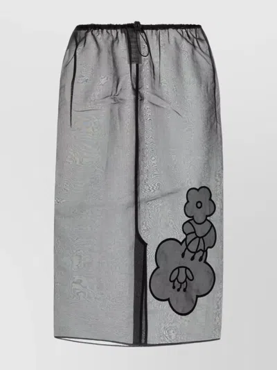 CECILIE BAHNSEN SHEER FLORAL APPLIQUE MIDI SKIRT