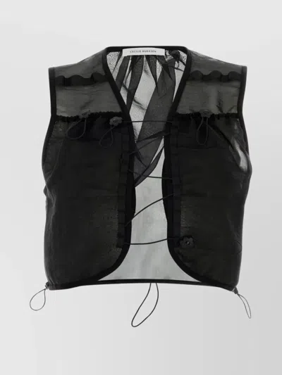 CECILIE BAHNSEN SHEER SLEEVELESS VEST WITH DRAWSTRING AND BUTTONS