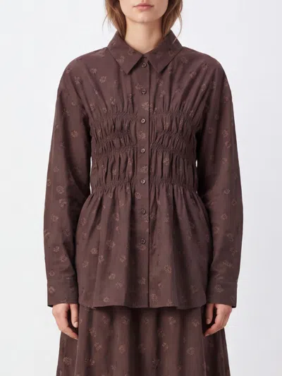 Cecilie Bahnsen Ditsy Floral Jacquard Long-sleeved Shirt With Fitted Silhouette In Brown