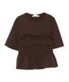 Cecilie Bahnsen Smocked Ruffled Top In Brown