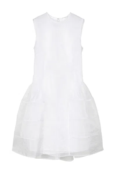 Cecilie Bahnsen Short Sleeveless Dress In Quilted Fabric With Bow Closure In White