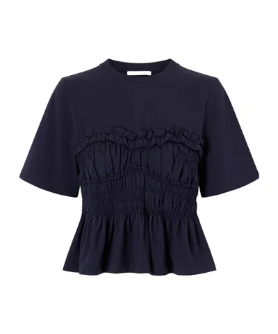 Cecilie Bahnsen Short-sleeved Pleated Top In Blue