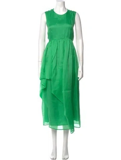 Pre-owned Cecilie Bahnsen Silk Long Dress W/ Tags In Green