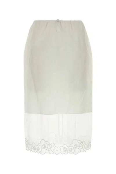 Cecilie Bahnsen Midi Skirt With Floral Embroidery And Back Slit In White