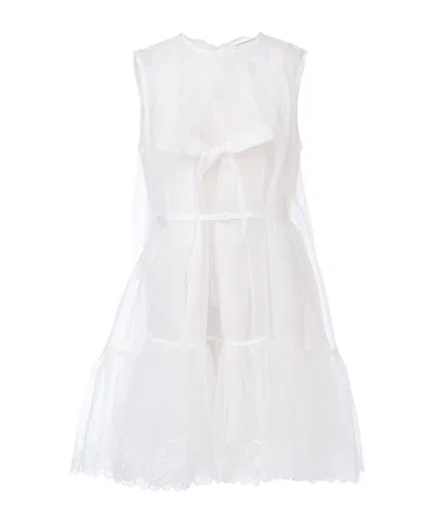 Cecilie Bahnsen Embroidered Bow-embellished Organza Mini Dress In White